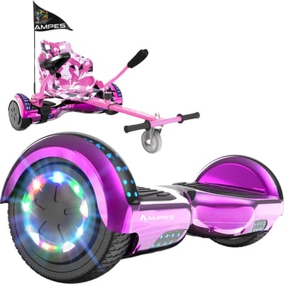Ampes Hoverboard - Bluetooth Speaker - 24V 4.0 Ah Accu - Oxboard - 12 km/h - UL2272 Gecertificeerd - LED Verlichting - Anti lek banden - Belastbaar tot 120KG - 6.5 Inch - Inclusief Draagtas - 700W - Roze + Hoverkart Camouflage Roze