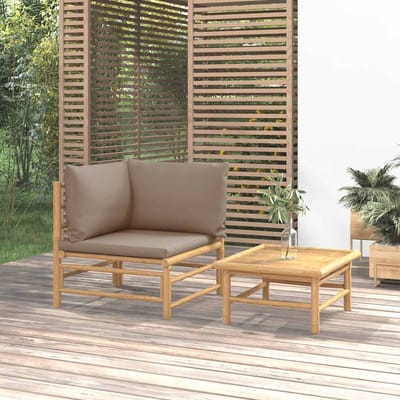 vidaXL - 2-delige - Loungeset - met - kussens - bamboe - taupe