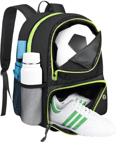 SoNis - Ultieme Voetbaltas - Voetbalrugzak met schoenen vak en bal vak - lichte Sportrugzak - Jongens en Meisjes - Basketbalrugzak - Waterdicht - Basketbal - Volleybal - Voetbal - Zwart/Groen