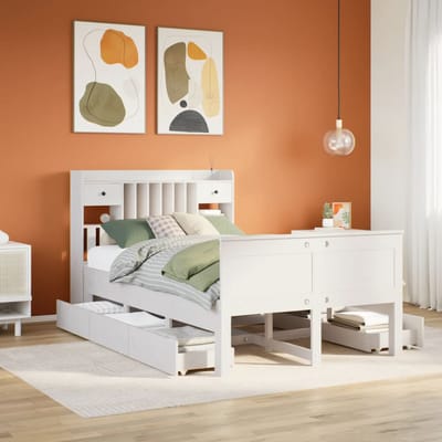 vidaXL - Bed - met - boekenkast - zonder - matras - grenenhout - wit - 135x190 - cm