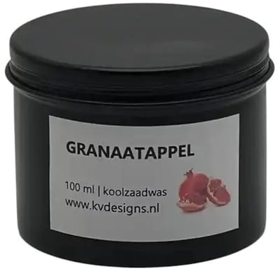 Geurkaars 100ml – Granaatappel – Handgemaakt van Koolzaadwas – 40 branduren – KV DESIGNS