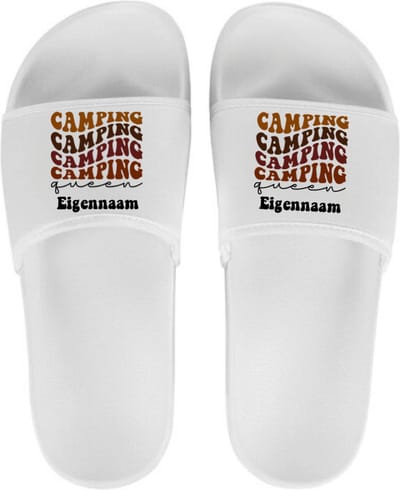 Slippers voor haar - Persoonlijke slippers met naam - Camping Queen - Wit - Schoenmaat 35/36