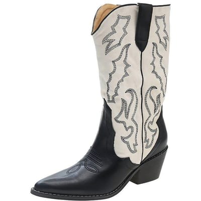 Geborduurde Dames Western Cowboy Laarzen Mode Dikke Hak Retro Stijl Ridder Lange Laarzen Herfst/Winter Damesschoenen 43 white