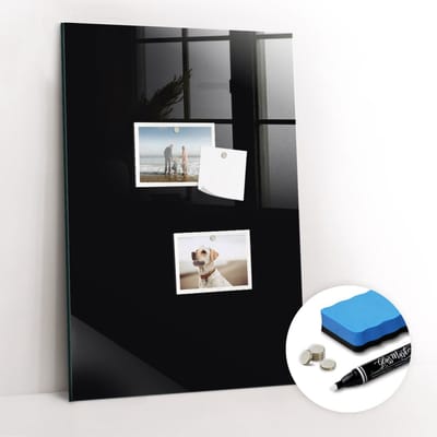 Tulup Whitebord - Kleur Zwart Magneetbord - 40 cm x 60 cm - Magnet Board - Moderne Wanddecoratie - Magnetisch Bord - Organiseer Je Bureau - Gratis 5 Sterke Magneten + Whiteboard Marker & Wisser - Memobord Keuken - Magneetbord Rechthoekig