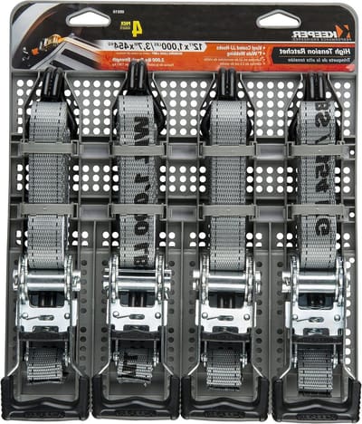 Ratel Vastbinden - Spanband - Vastzetten van lading - Dubbele J-haken - 4 stuks 3.6 meter - Grijs zwart