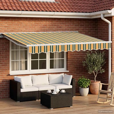 vidaXL - Handmatig - uitschuifbare - luifel - Groen - en - Geel - 3 - x - 2,5 - m