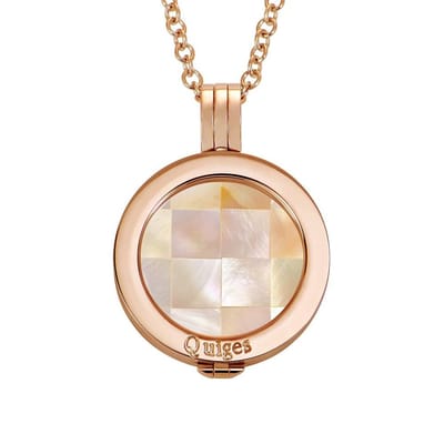 Quiges Munthouder met Ketting en Munt 25mm Schelp Blokjes Creme - RVS Roségoudkleurig - EPRHZ223