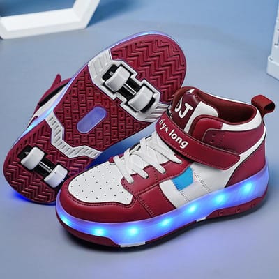 Kinderen's Wegloop Schoenen Student Kleurrijk Snel Opladen Roller Skates Draaibare Gesp Vervormbare Wiel Schoenen 41 white