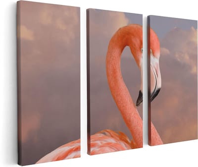 Artaza Canvas Schilderij Drieluik Roze Flamingo in de Wolken - 120x80 - Foto Op Canvas - Canvas Print