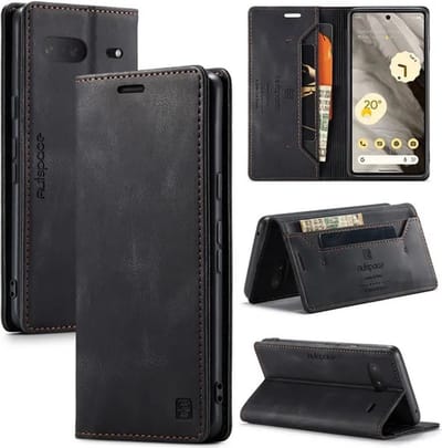 Luxe Flip Case met RFID Bescherming Kaarthouder en Magneetsluiting voor Google Pixel 7_ Zwart