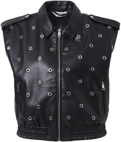 Studio Untold - Dames - Bodywarmer van imitatieleer cropped boxy fit sieroogjes - Zwart - Maat 42+
