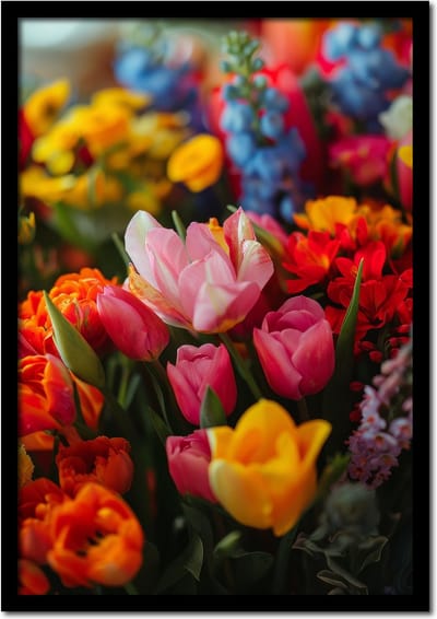 Poster kleurrijke bloem boeketten - 21cm x 30cm a4 - vintage - woonkamer - slaapkamer - bloemen posters - goedkoop - muurposter - natuur - wanddecoratie