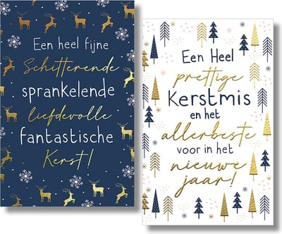 40 Kerstkaarten - Folie - Witte envelop - 10,5 x 16 cm - 2 motieven