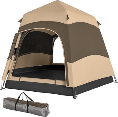 Pop Up Tent - Kampeertent Koepel - Kamperen en Reizen - Dubbele Laag - Voor 4-6 Personen - Bruin