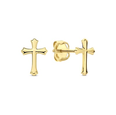 New Bling - 9NBG-0884 - 14K geelgouden Oorknoppen – Kruis – Dames Oorbellen