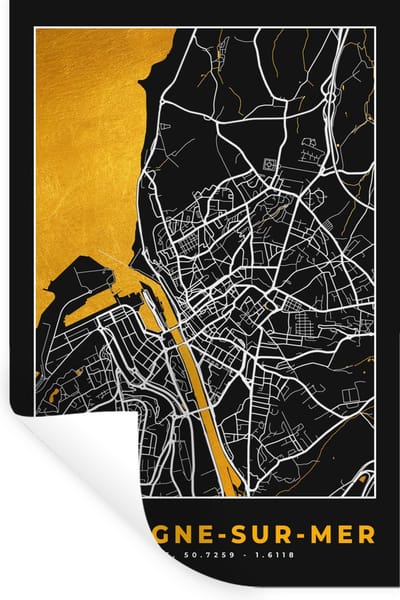 Muurstickers - Sticker Folie - Plattegrond – Boulogne-sur-Mer – Stadskaart – Kaart – Frankrijk - 20x30 cm - Plakfolie - Muurstickers Kinderkamer - Zelfklevend Behang - Zelfklevend behangpapier - Stickerfolie