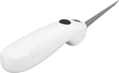 Aurixi® Elektrisch Broodmes - Elektrisch Mes Met Vingerbescherming – Broodsnijder Incl. Twee Roestvrijstalen Messen - Electrisch Broodmes – Wit - 20cm x 6cm x 8cm