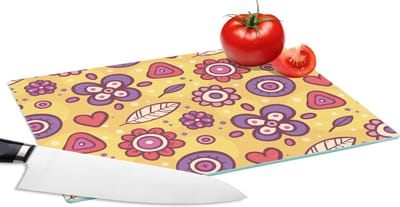 Glazen Snijplank - 28x20 - Patroon - Bloemen - Paars - Oranje - Snijplanken Glas