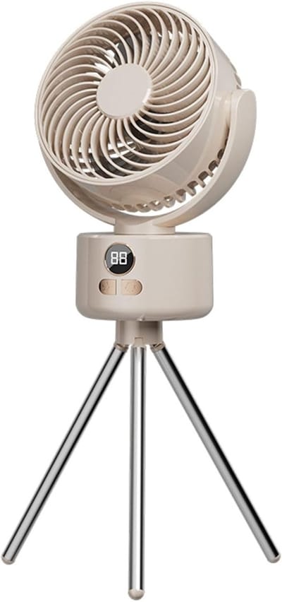 Bureau ventilator – Mini ventilator – Campingventilator - USB ventilator – Met statief - 3600 mAh – 3 snelheidsstanden – Automatisch zwenkend – Draagbare ventilator voor thuis, kantoor camping –15*8.5*39cm - Crèmewit