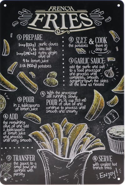 Wandbord – French Fries – Franse Friet - Patat - Retro -  Wanddecoratie – Reclame bord – Restaurant – Kroeg - Bar – Cafe - Horeca – Metal Sign – 20x30cm