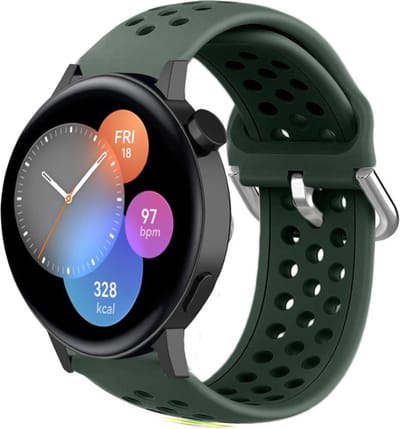 Siliconen sport bandje met gaatjes - Geschikt voor Huawei Watch GT 3 42mm / Huawei Watch GT 3 Pro 43mm / Huawei Watch GT 2 42mm / Huawei Watch GT - 42mm bandje - Sport bandje - Legergroen