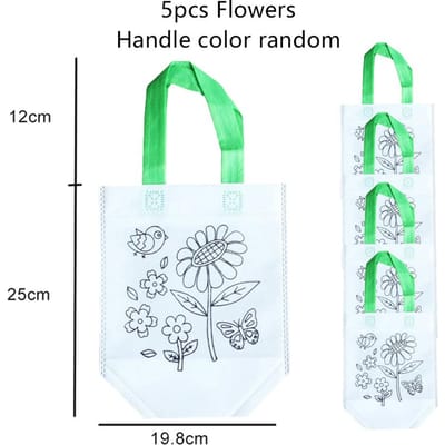 5pcs Sac Graffiti Non Tissé Dessin Manuel Enfants DIY Coloriage Protection Environnement Peinture Enfants Puzzle Jouets Sac à Main TMZ green