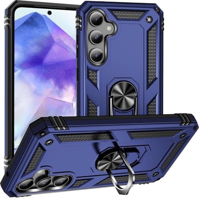 Hoesje geschikt voor Samsung Galaxy A55 hoes met Ringhouder Armor dubble laag – Blauw