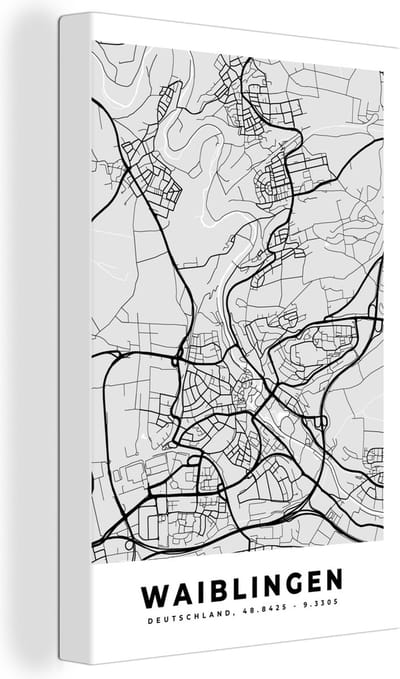 Canvas Schilderij Stadskaart - Waiblingen - Plattegrond - Kaart - Duitsland - 20x30 cm - Wanddecoratie