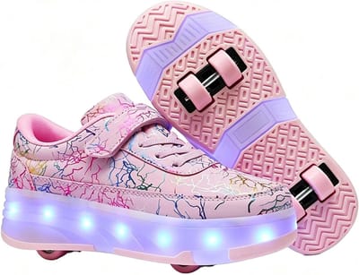 Rolschaatsen Kinderen - Schoenen met wielen - Buiten spelen - Dubbele rij wielen - 2-in-1 ontwerp - Roze