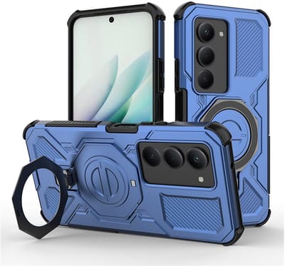 Hoesje geschikt voor Xiaomi Redmi 15 4G | Compatibel met MagSafe / Qi2 | 360° Draaibare Magnetische Standaard | Back Cover Kickstand Ring | Blauw