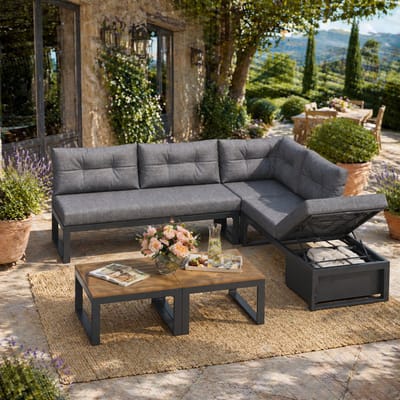 Tuinset Loungeset Sofa Tuinmeubilair Donkergrijs Met Opbergruimte Verstelbare Rugleuning Weerbestendig