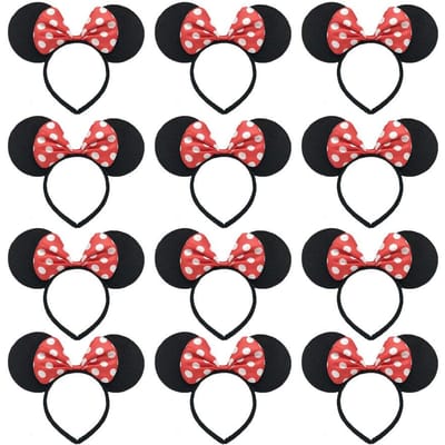 3/6/12 stuks/partij Meisjes Muisoren Effen Strik Oren Hoofdband voor Verjaardagsfeest Benodigdheden en Muis Thema Kostuum Cosplay Decoratie black