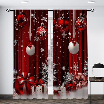 2-delige Set Kerstbel Ornament Print Gordijnen Moderne Kunst Decor Stijl Polyester Tunnelontwerp voor Slaapkamer Woonkamer Kantoor 100W130H(CM)40x51in&Grommet Top