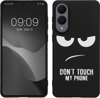 kwmobile telefoonhoesje geschikt voor Samsung Galaxy S25 Edge - Hoesje voor smartphone in wit / zwart - Backcover van TPU - Don't Touch My Phone design