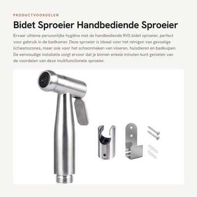 Dailygoods- Toiletsproeier RVS - Bidet Sproeier - Handbediende Douche - Eenvoudig te Installeren - Voor Persoonlijke Hygiëne - Inclusief Houder