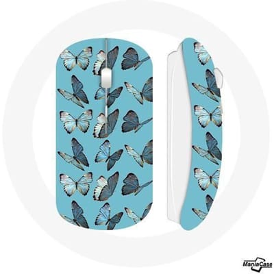 Draadloze muis vlinders blauwe achtergrond
