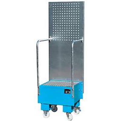 Verrijdbare lekbak met geperforeerde plaatwand, van staal, capaciteit 1 x 60 liter vat, blauw