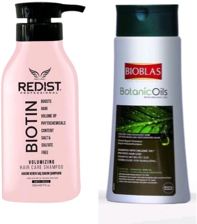 Redist Biotine Volume Shampoo 500 ml + Bioblas Botanic Oils Shampoo voor fijne zwakke en beschadig / droogd haar 360ml Biotine - Volume Shampoo - Redist voor volume - haarverzorging