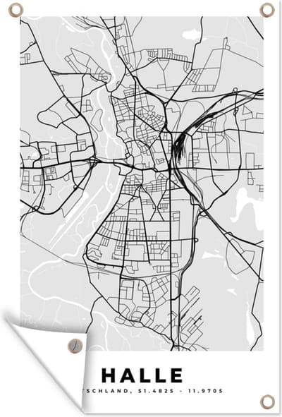Muurdecoratie Plattegrond - Halle - Kaart - Stadskaart - Duitsland - 120x180 cm - Tuinposter - Tuindoek