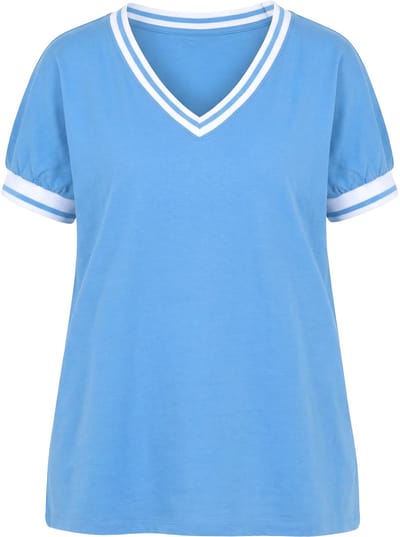 Angel of Style - Dames - Trui oversized V-hals gestreepte manchetten - Licht korenbloem - Maat 44