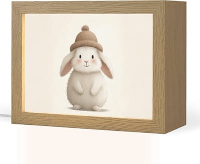 Nachtlampje 20x15 cm - Kinder lampje - Konijn - Muts - Oren - Beige - Tafellamp kinderkamer - Slaapkamer lamp - Bedlamp kinderen - Kinderlampje stopcontact - Wandlamp babykamer - Nachtlampjes