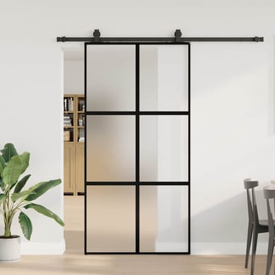 vidaXL - Schuifdeur - met - beslagset - 102,5x205 - cm - gehard - glas - zwart