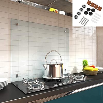 Spatbescherming van glas voor keuken en badkamer, 80 x 50 cm, ESG veiligheidsglas, eenvoudig te monteren