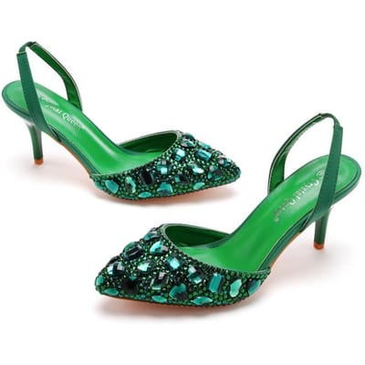 Sandales à bout peu profond de 7 cm, strass colorés, sandales à talon fin, grande taille, chaussures de mariage pour la mariée, banquet de mariage, chaussures entièrement en diamants 41 green