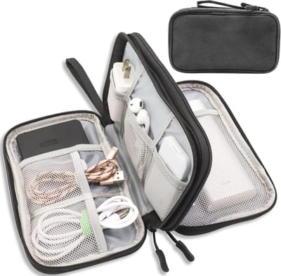 Kabelorganizer, universele reiskabeltas, waterdichte multifunctionele reisaccessoires, vakantiemust-have kabeltas voor oplader, mobiele telefoon, powerbank, harde schijven, zwart, Klein (21 x 12.5 cm), kabeltassen