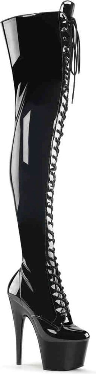 Pleaser - ADORE3023 Plateau Overknee Laarzen - Paaldans schoenen - 44 Shoes - Zwart