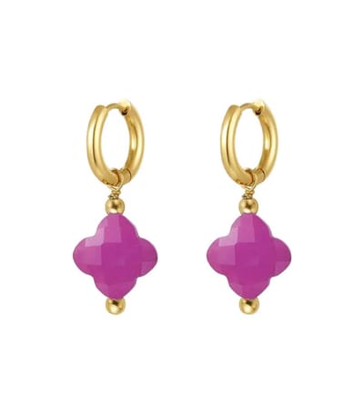 Mix en Match - Oorbellen - Klaver - Fuchsia - Stainless Steel