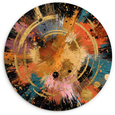 WallCircle® Wandcirkel 120x120 cm - Muurcirkel Explosie - Verfstructuur - Goud - Abstract - Muurdecoratie woonkamer - Wanddecoratie slaapkamer - Kamer decoratie accessoires - Ronde schilderijen XXL