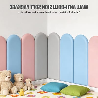 Set van 4 Zelfklevende 3D Wandpanelen, Gevoerd en Waterdicht, Ideaal als Bedhoofdeinde en Botsingsbescherming voor de Kinderkamer, Lichtgrijs