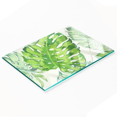 Keukenplank van gehard glas met tropische bladeren, 80x52 cm